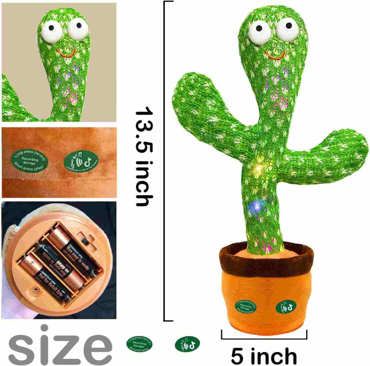 Interactive Dancing Cactus Toy - Repeat What You Say with LED Lights & Music