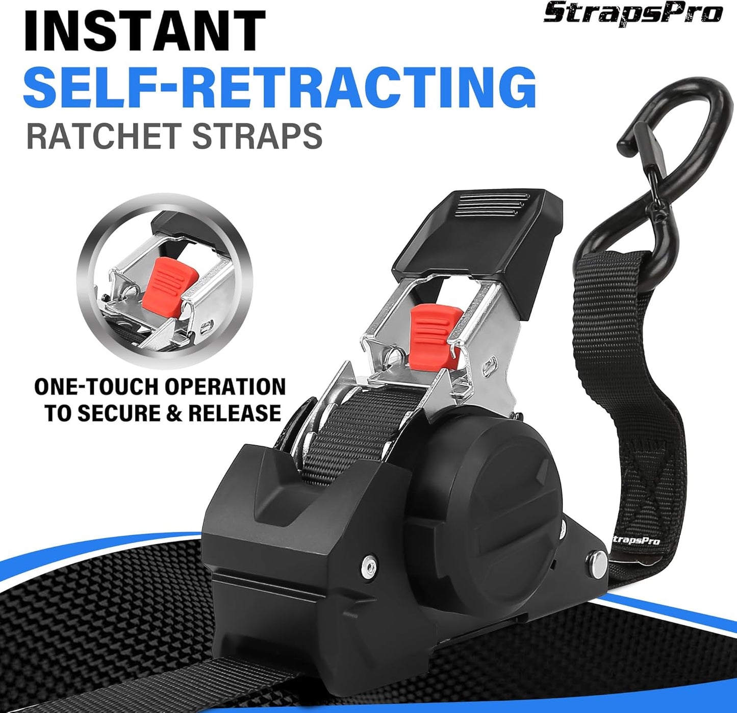 No-Tangle Auto-Retractable Ratchet Straps