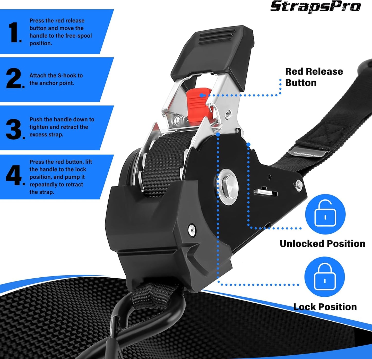 No-Tangle Auto-Retractable Ratchet Straps