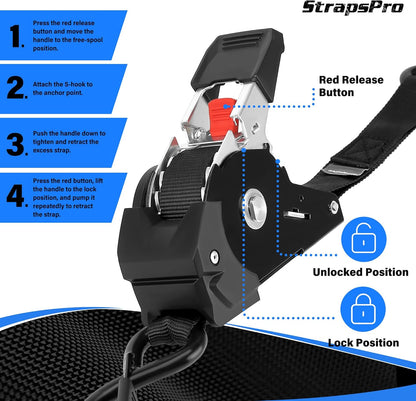 No-Tangle Auto-Retractable Ratchet Straps