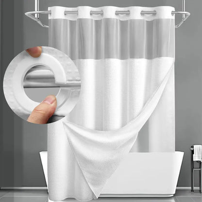 Luxury Hookless Shower Curtain with Snap-In Waterproof Liner