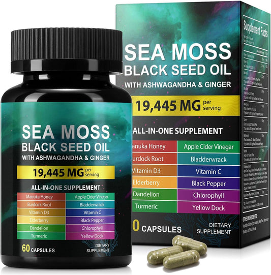 Sea Moss Black Seed Oil Ashwagandha Ginger - 2 Pack