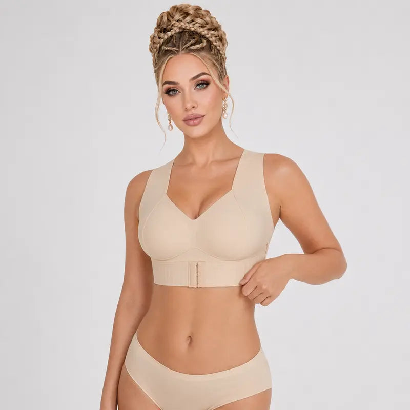 Women’s Wireless Posture Correction Bra with Front Closure & Wide Straps