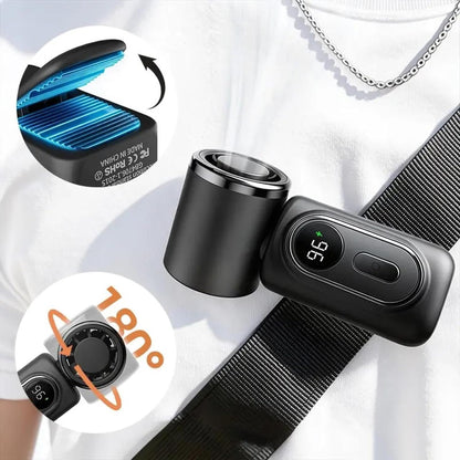 3-in-1 Hands-Free Cooling: Neck, Handheld & Desktop Fan.