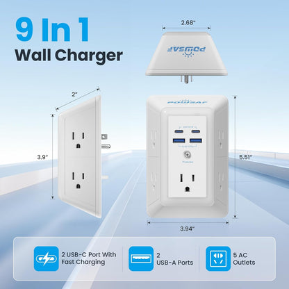 9-in-1 Multi-Plug Outlet Extender with 4 USB Ports & Smart Night Light