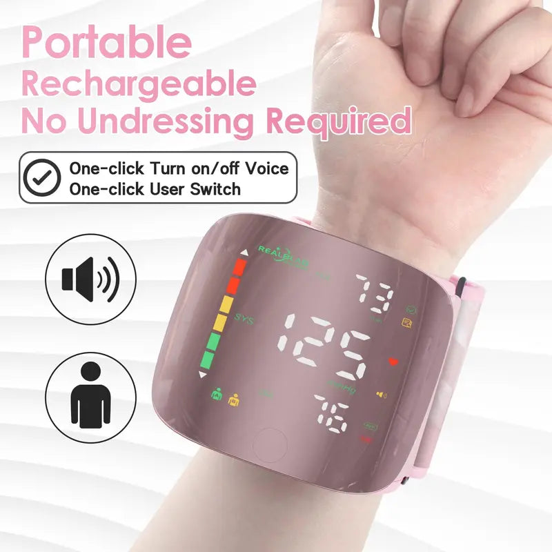 Portable Wrist Blood Pressure Monitor with Smart Voice Broadcast