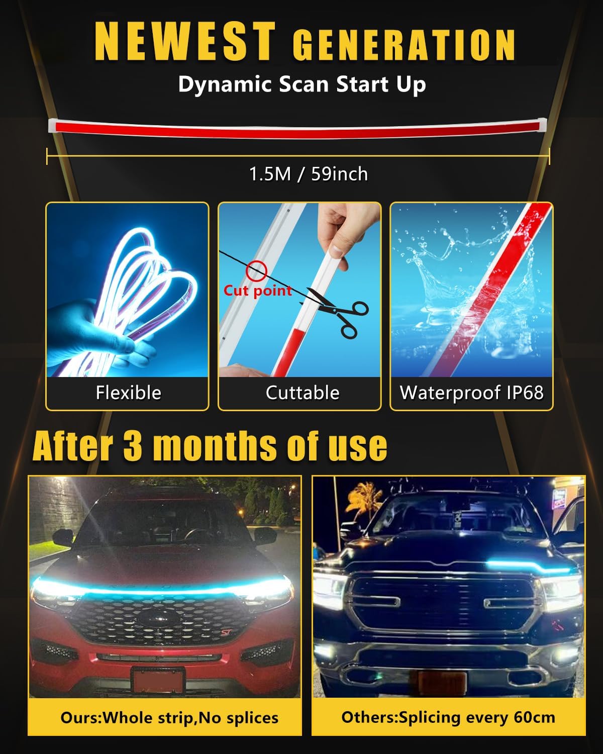 Ignite Your Style — Dynamic Scan Start-Up LED Hood Light 70inch - 2 Pack