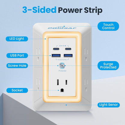 9-in-1 Multi-Plug Outlet Extender with 4 USB Ports & Smart Night Light