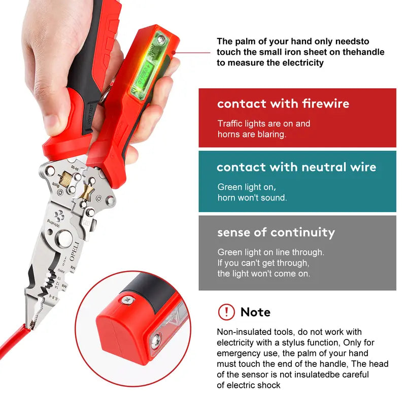 16-in-1 Multi-Functional Wire Stripper Pliers with Non-Contact Voltage Tester