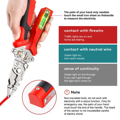 16-in-1 Multi-Functional Wire Stripper Pliers with Non-Contact Voltage Tester