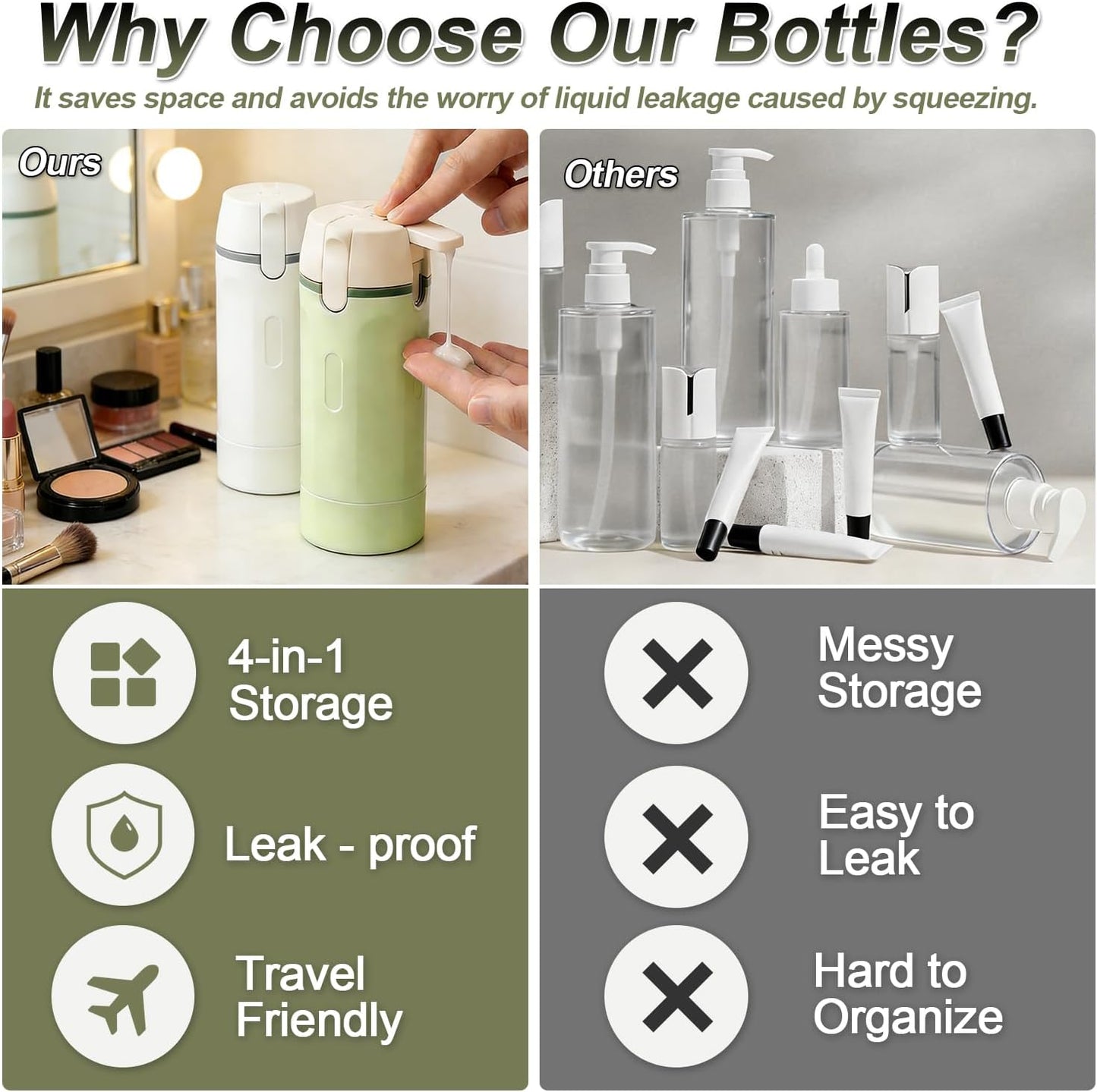 Pack 4 Toiletries In 1 Slim Bottle — The Ultimate Space-Saving Travel Essential - Buy 1 Get 1 Free