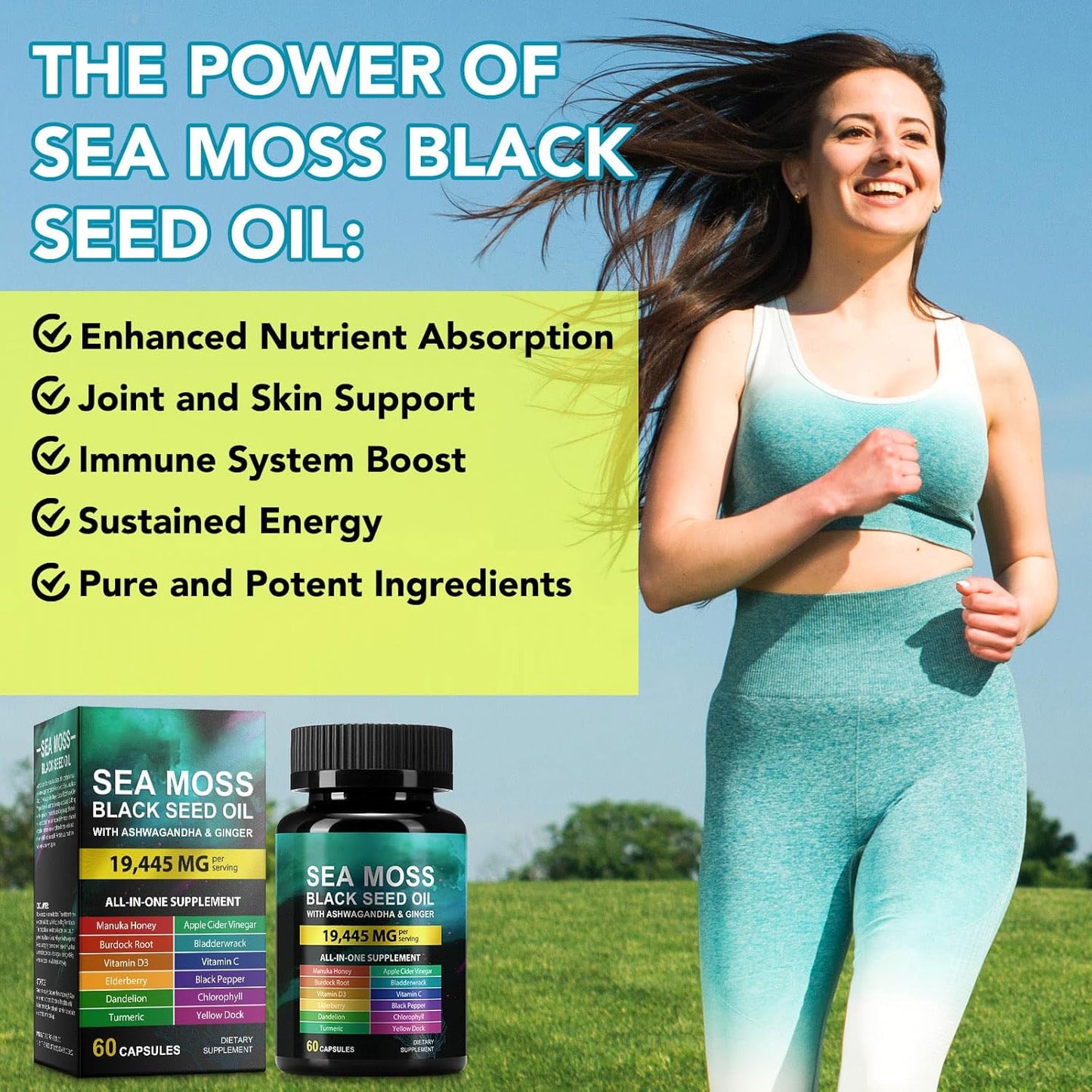 Sea Moss Black Seed Oil Ashwagandha Ginger - 2 Pack