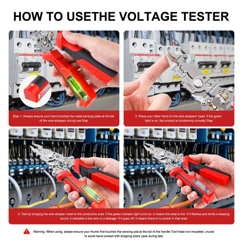 16-in-1 Multi-Functional Wire Stripper Pliers with Non-Contact Voltage Tester