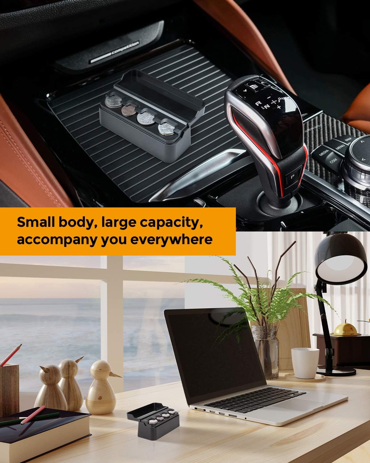 Universal Compact Car Coin Organizer with Protective Flip Lid