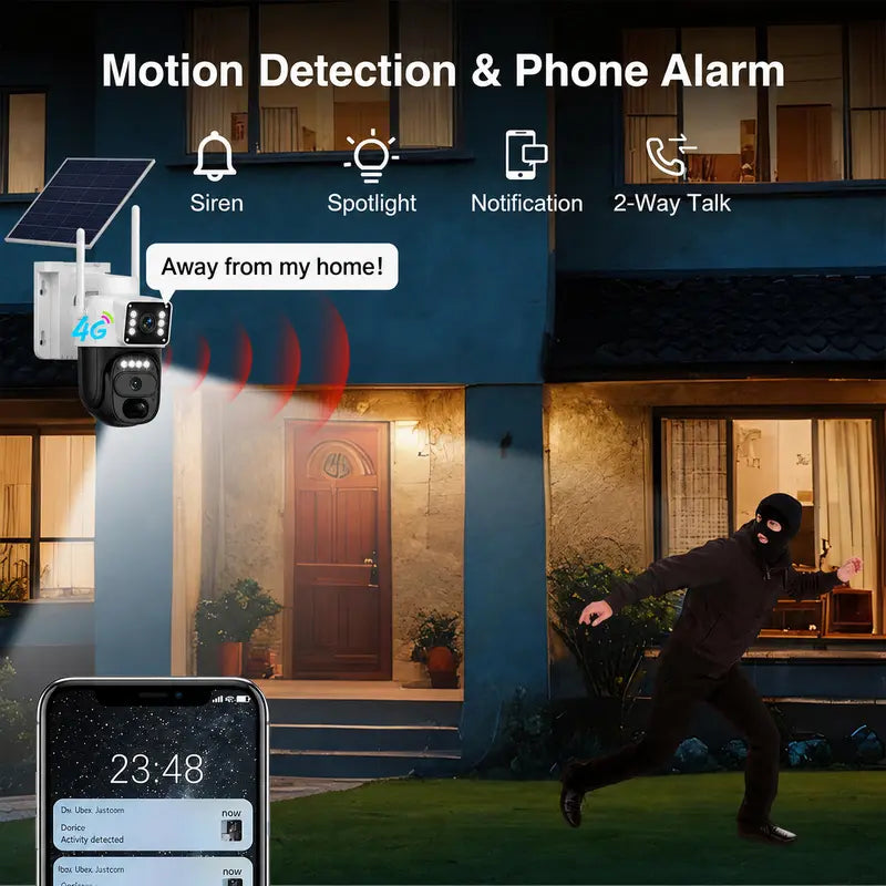 2K Dual-Lens Solar Cellular Security Camera with 360° Pan-Tilt Coverage