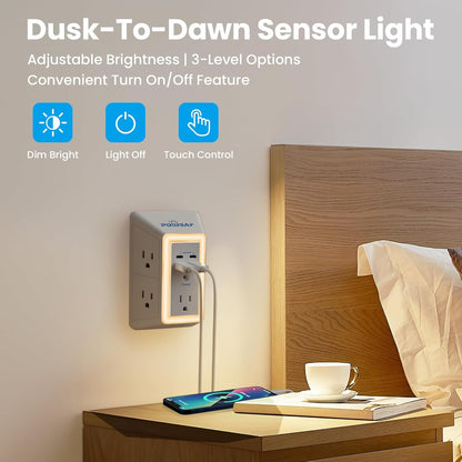 9-in-1 Multi-Plug Outlet Extender with 4 USB Ports & Smart Night Light