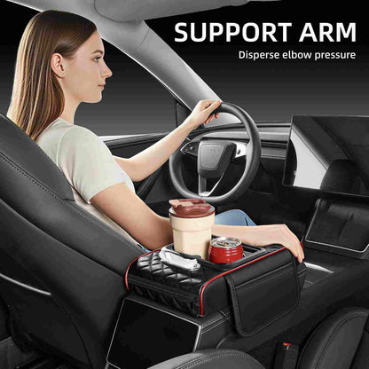 4-in-1 Car Armrest Storage Box Pad with Dual Cup Holders & Tissue Organizer