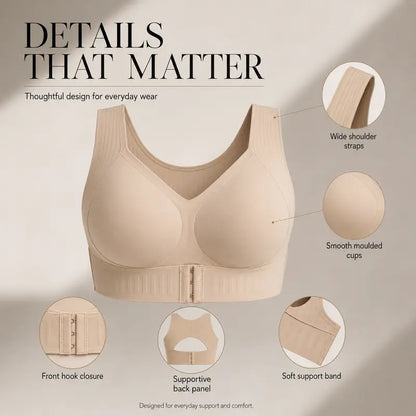 Women’s Wireless Posture Correction Bra with Front Closure & Wide Straps