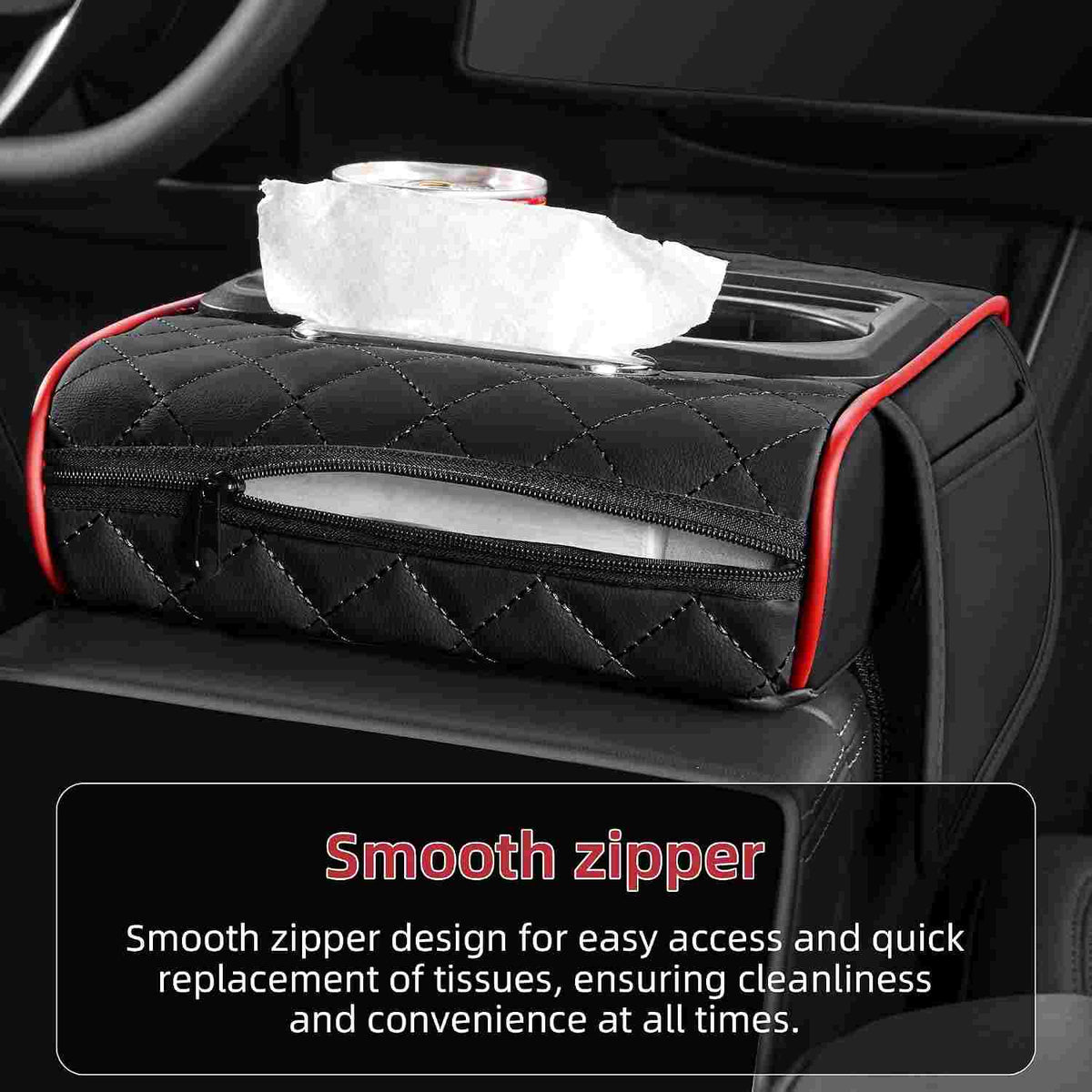 4-in-1 Car Armrest Storage Box Pad with Dual Cup Holders & Tissue Organizer
