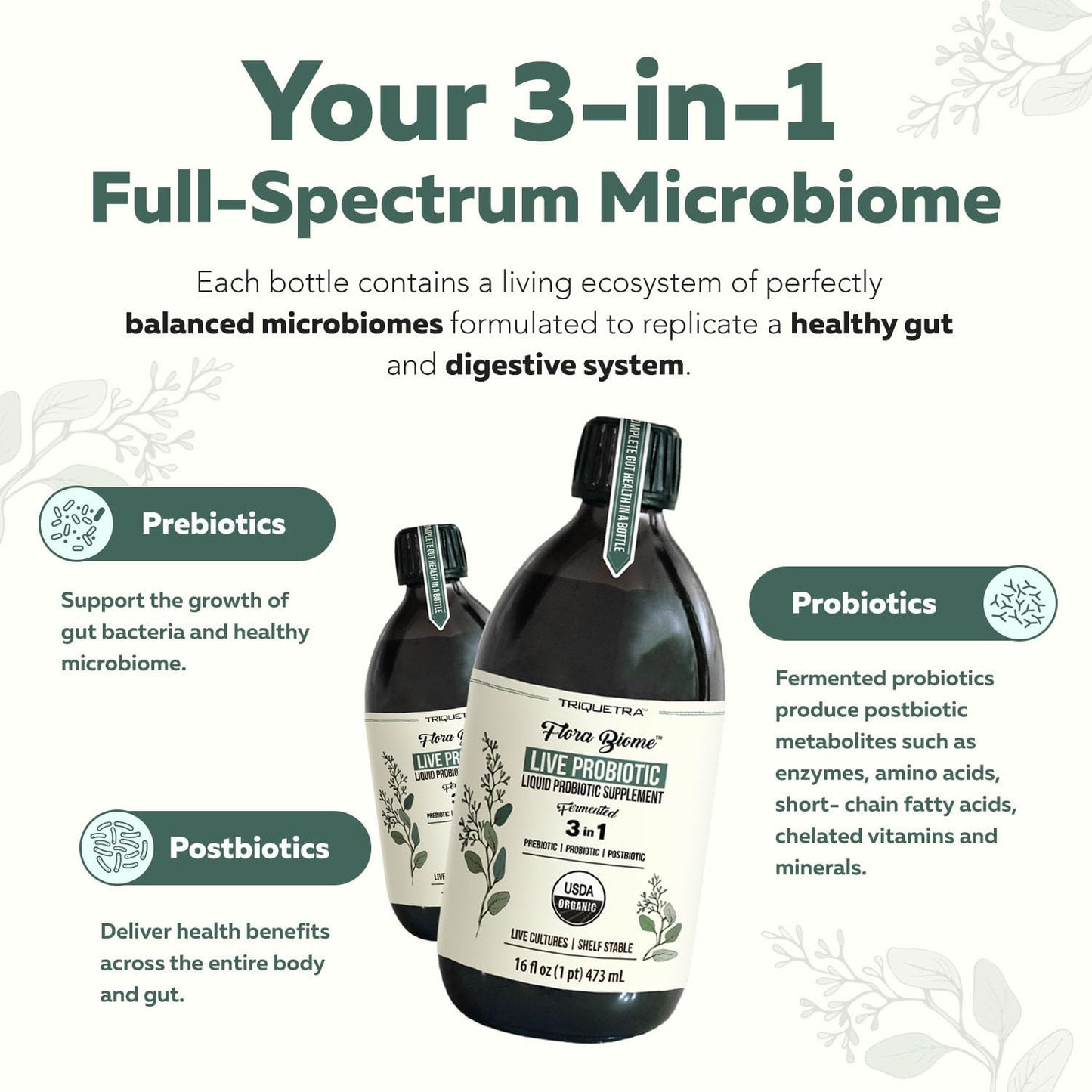 3-in-1 Complete Gut Bio-Ecosystem: Prebiotic, Probiotic & Postbiotic Liquid