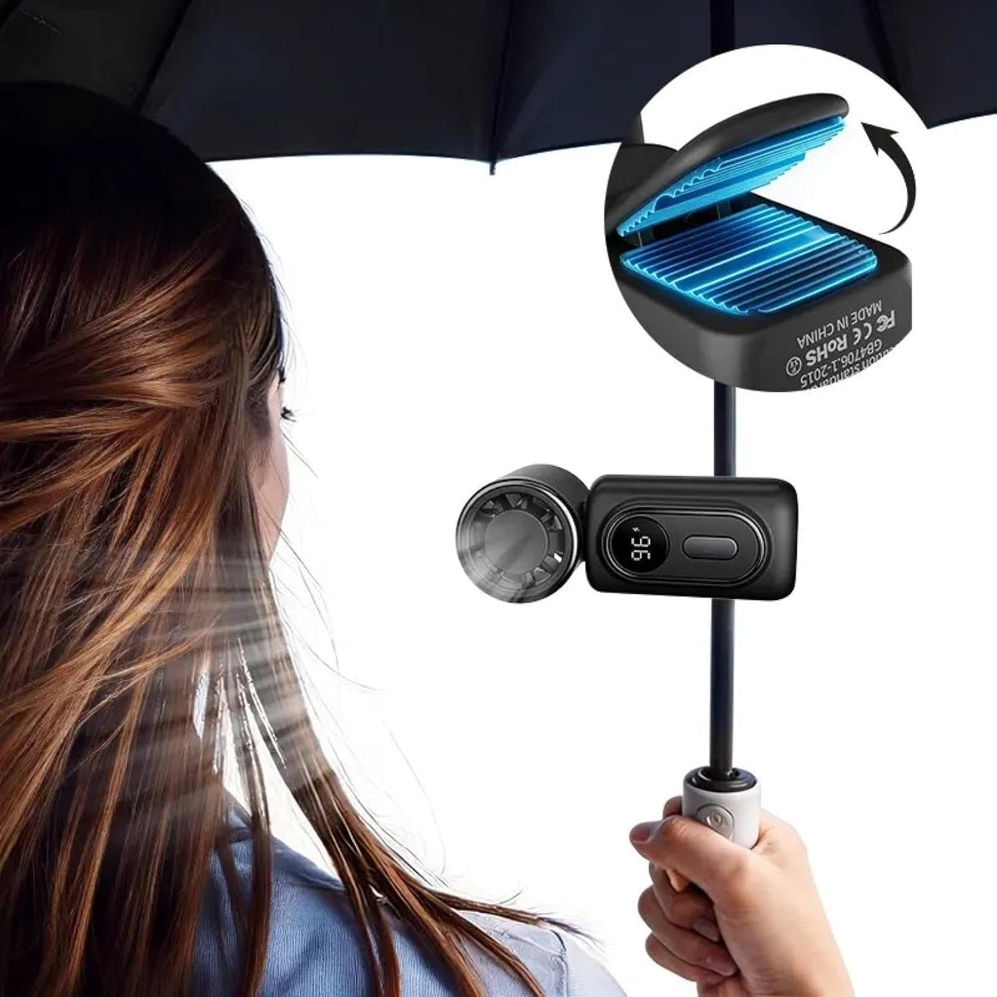 3-in-1 Hands-Free Cooling: Neck, Handheld & Desktop Fan.