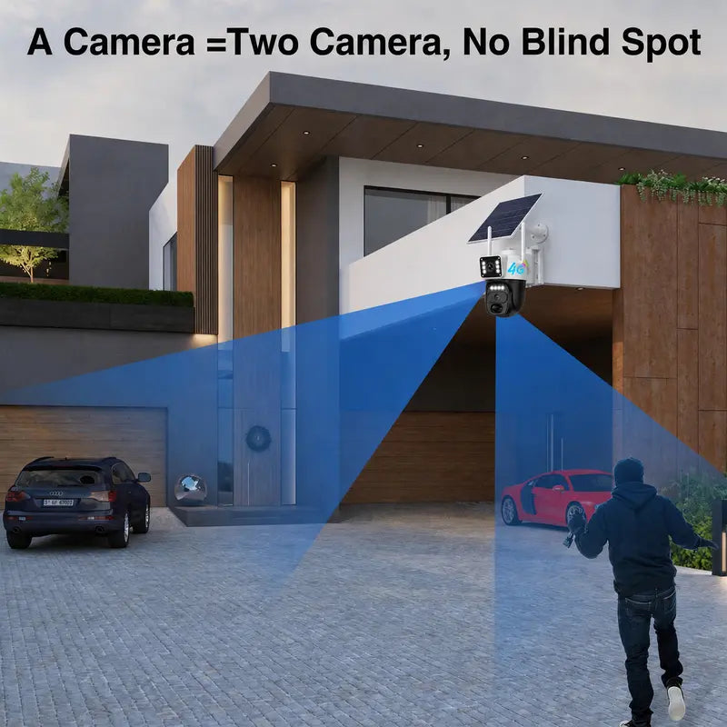 2K Dual-Lens Solar Cellular Security Camera with 360° Pan-Tilt Coverage