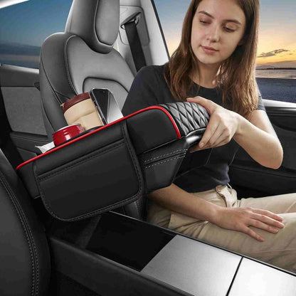 4-in-1 Car Armrest Storage Box Pad with Dual Cup Holders & Tissue Organizer