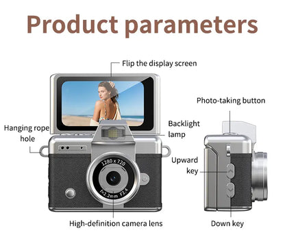 Ultra-Compact Retro Pocket Camera with 180° Flip Selfie Screen