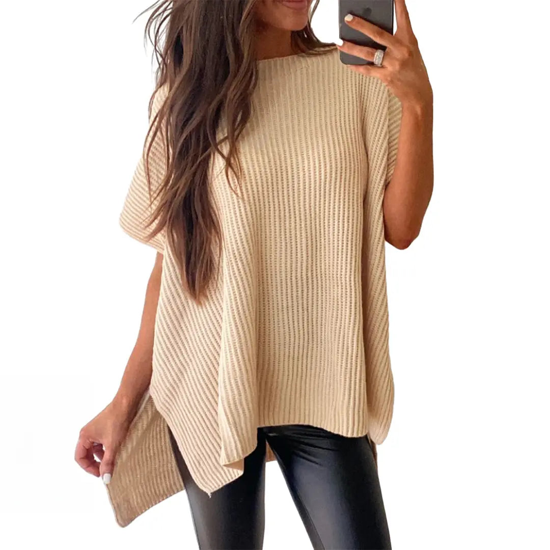 Women's Casual Oversized Knit Short-Sleeve Pullover Sweater