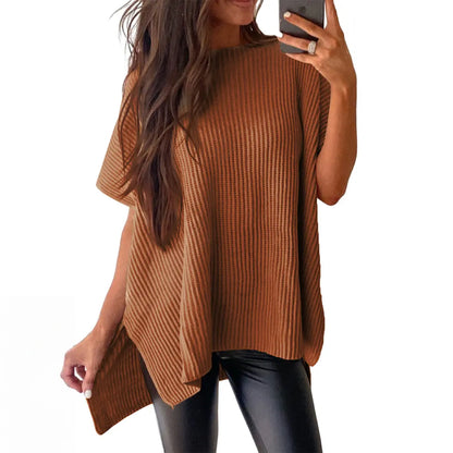 Women's Casual Oversized Knit Short-Sleeve Pullover Sweater