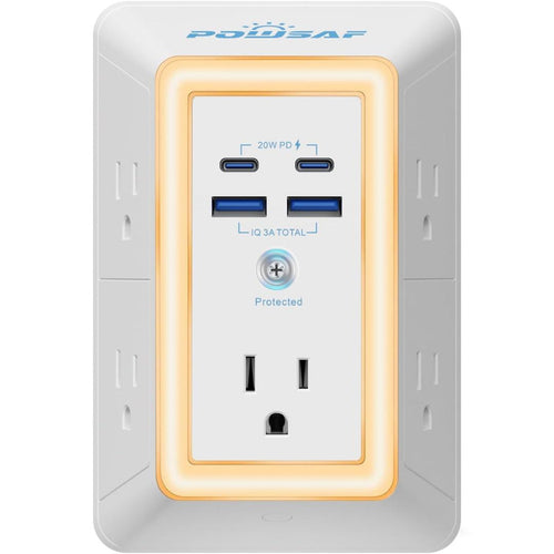 9-in-1 Multi-Plug Outlet Extender with 4 USB Ports & Smart Night Light