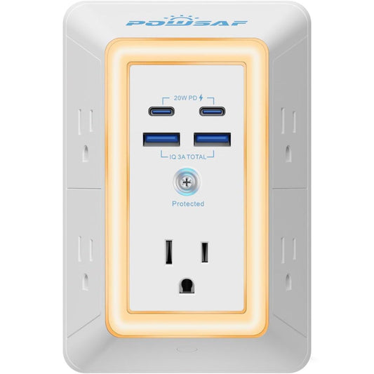 9-in-1 Multi-Plug Outlet Extender with 4 USB Ports & Smart Night Light
