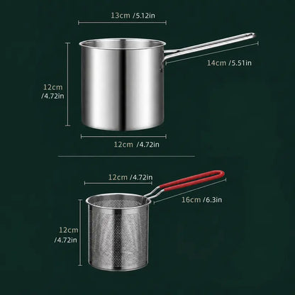 Mini Stainless Steel Deep Fryer Pot with Filter Basket & Clip