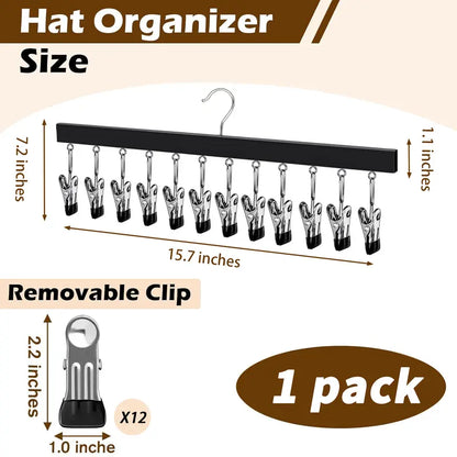 Multi-Clip Space-Saving Closet Hanger for Hats & Pants