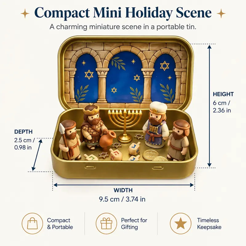 Portable Hand-Painted Mini Nativity Scene Set with Storage Box