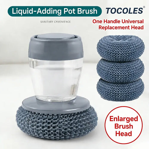 Automatic Soap-Dispensing Pot Brush with Replaceable Scrubber Heads | Buy 1 Get 1 Free