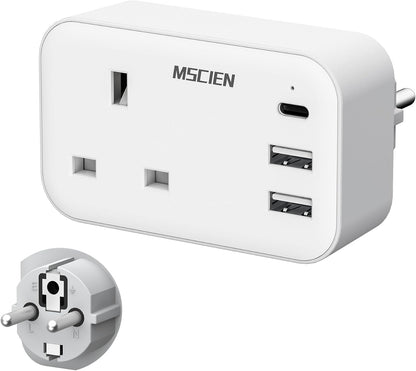 UK To European Travel Plug Adapter With USB-C