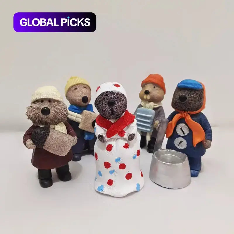Whimsical Hand-Painted Resin Beaver Figurines