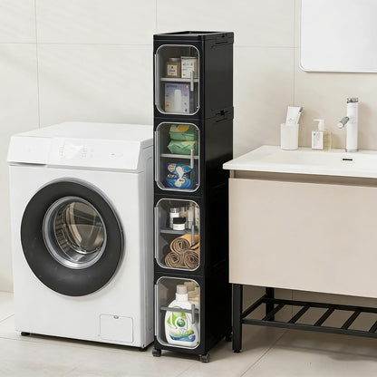 Slim Rolling Bathroom Cabinet with Clear Doors