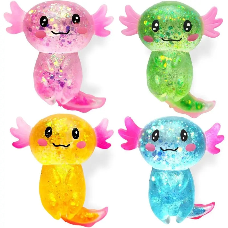 2-Pack Glitter Axolotl Squishy Sensory Fidget Toys for Stress Relief