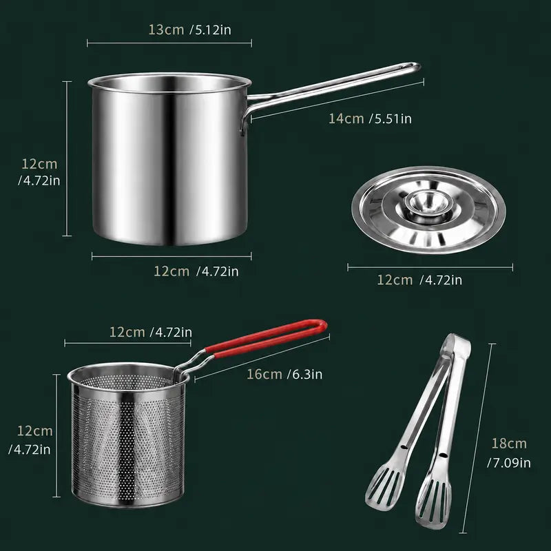 Mini Stainless Steel Deep Fryer Pot with Filter Basket & Clip
