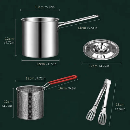 Mini Stainless Steel Deep Fryer Pot with Filter Basket & Clip