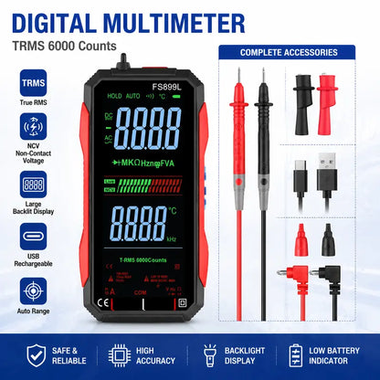 ADESKE Auto-Ranging True RMS Digital Multimeter with NCV & Alligator Clips