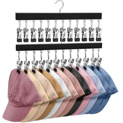 Multi-Clip Space-Saving Closet Hanger for Hats & Pants