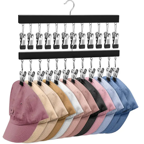 Multi-Clip Space-Saving Closet Hanger for Hats & Pants