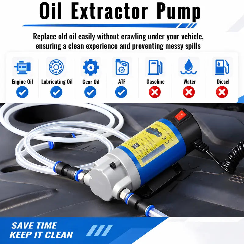 12V Portable Electric Oil Extractor Pump – Fast DIY Fluid & Oil Change Tool for Cars and Mowers