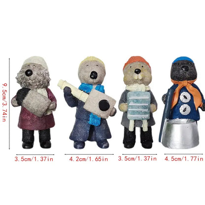 Whimsical Hand-Painted Resin Beaver Figurines