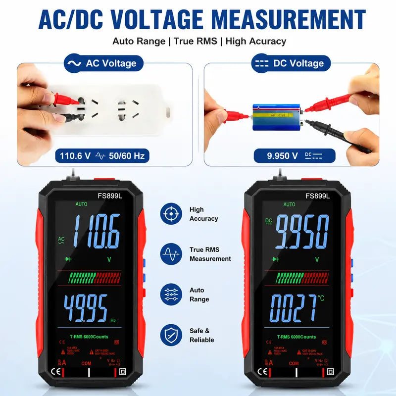 ADESKE Auto-Ranging True RMS Digital Multimeter with NCV & Alligator Clips