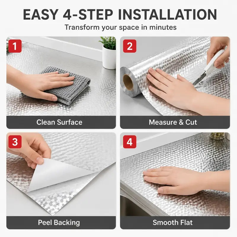 Heavy-Duty Peel-and-Stick Aluminum Foil Wallpaper for Oil-Proof & Heat-Resistant Kitchen Backsplash Protection