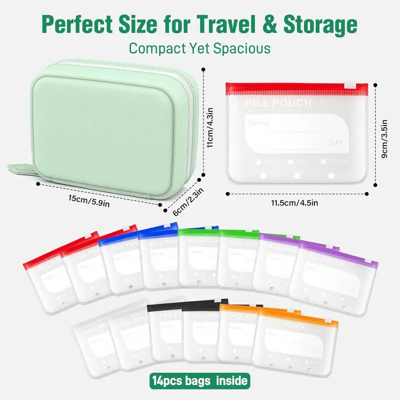 A8 Waterproof Weekly Pill Organizer & Color-Coded Pouch Set